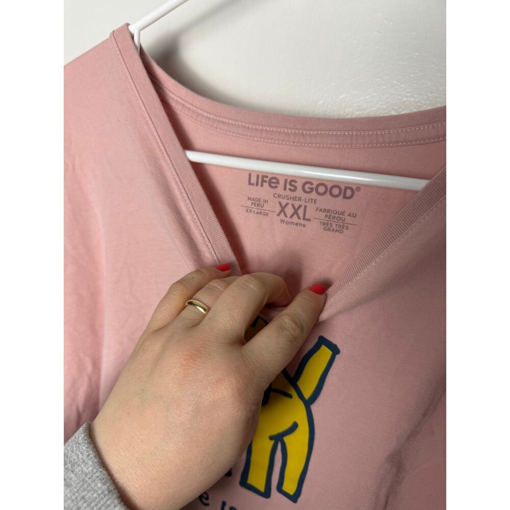 Life is Good Womens XXL Crusher Lite Dog Daisy Pink Long Sleeve V Neck Tee - Picture 4 of 5